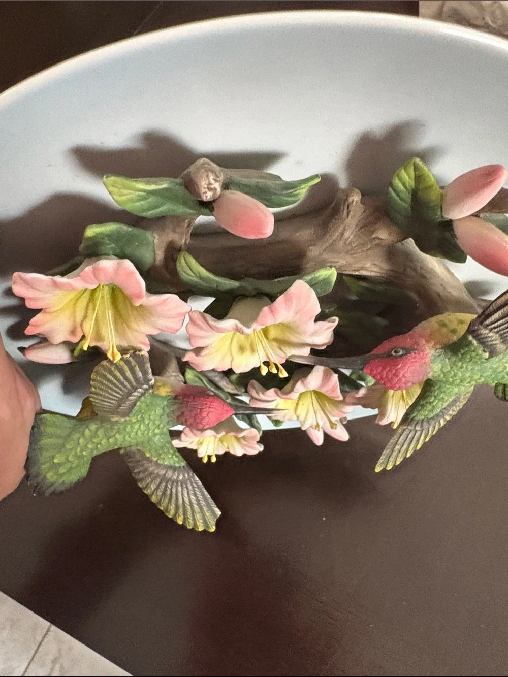 Decorative Green Hummingbird and Pink Flower Ornament - Pets Bird